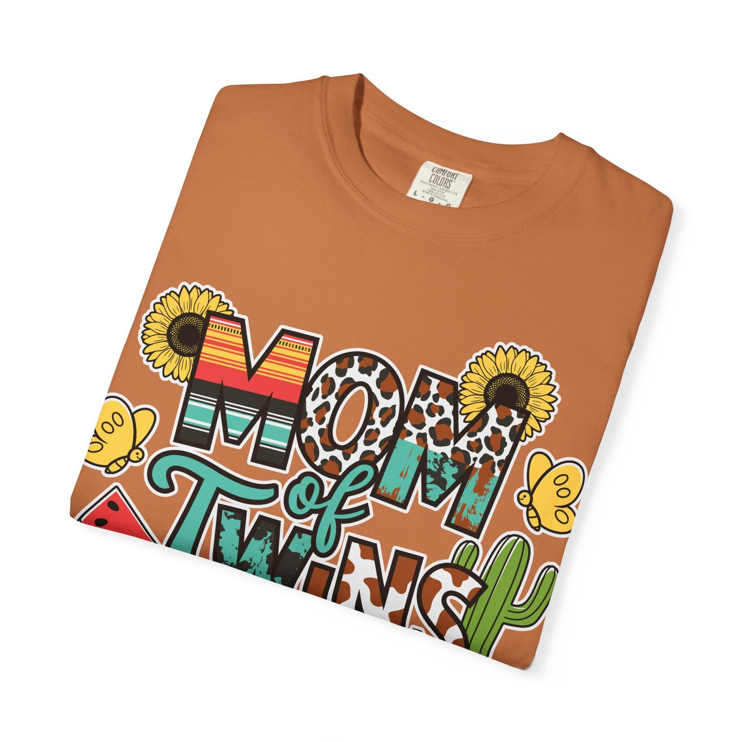 Western 'Mom of Twins' T-shirt with Sunflowers and Cactus