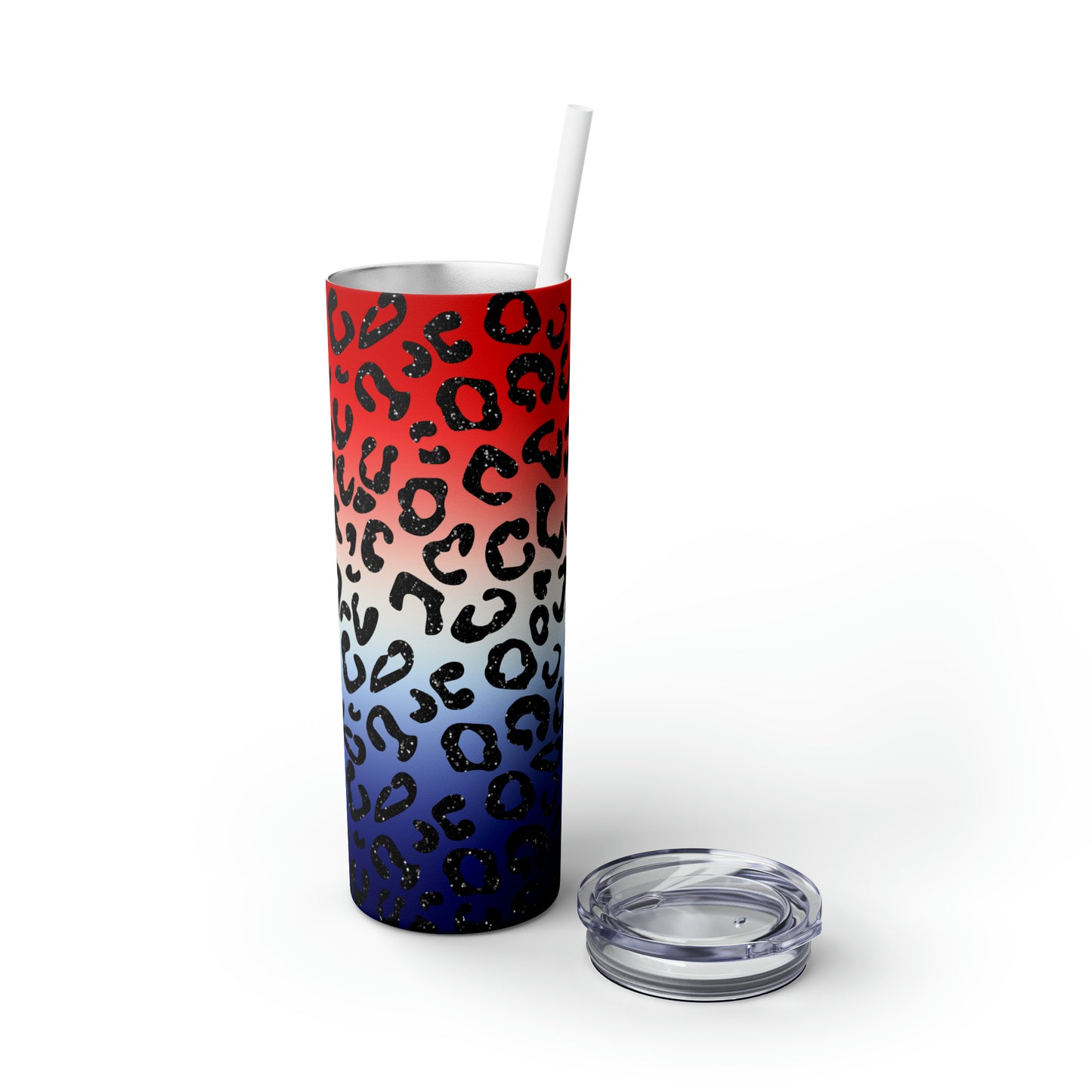 Red White Blue Cheetah - Skinny Tumbler with Straw, 20oz