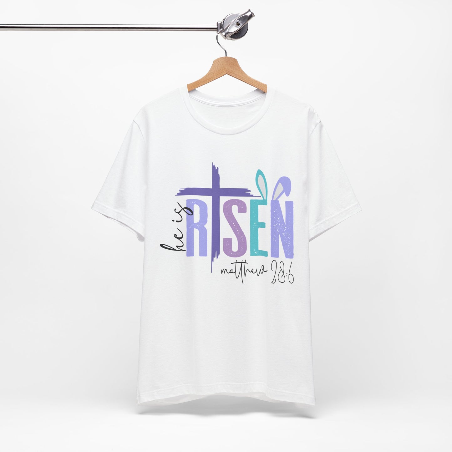 He is Risen Unisex Jersey Short Sleeve Tee - Easter Faith Shirt