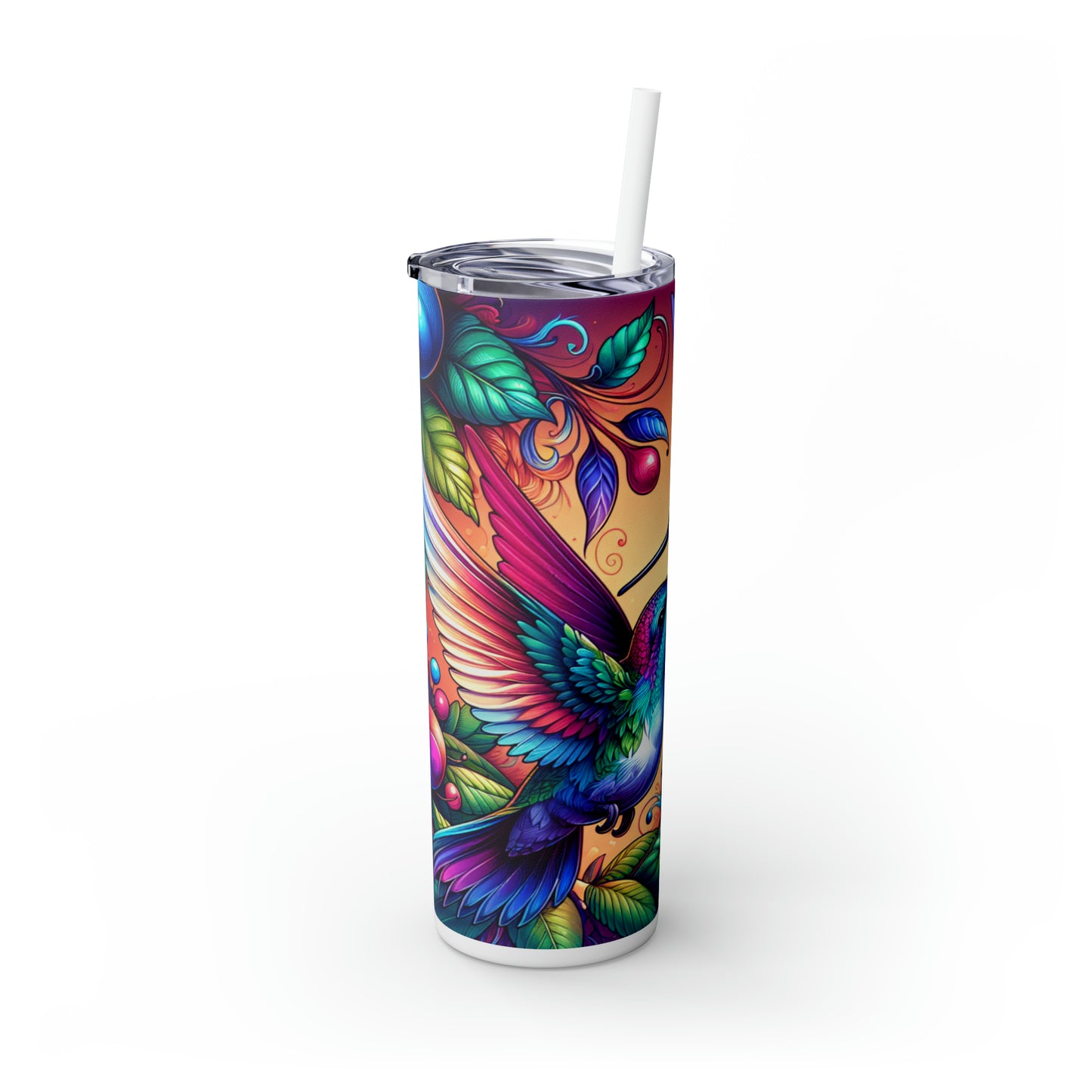 Colorful Hummingbirds - Skinny Tumbler with Straw, 20oz