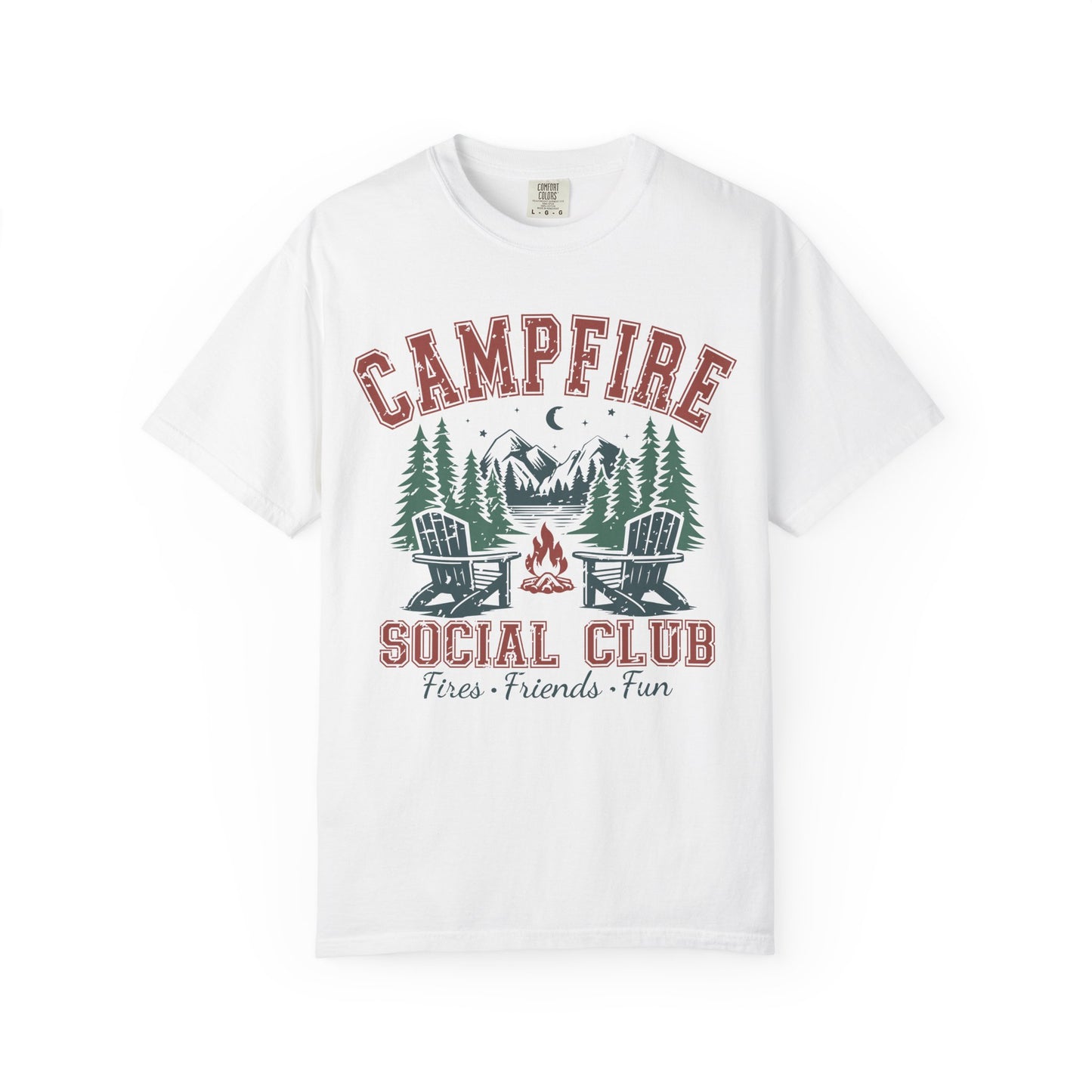 Campfire Social Club T-Shirt — Rustic Outdoor Camping Tee (Fire • Friends • Fun)