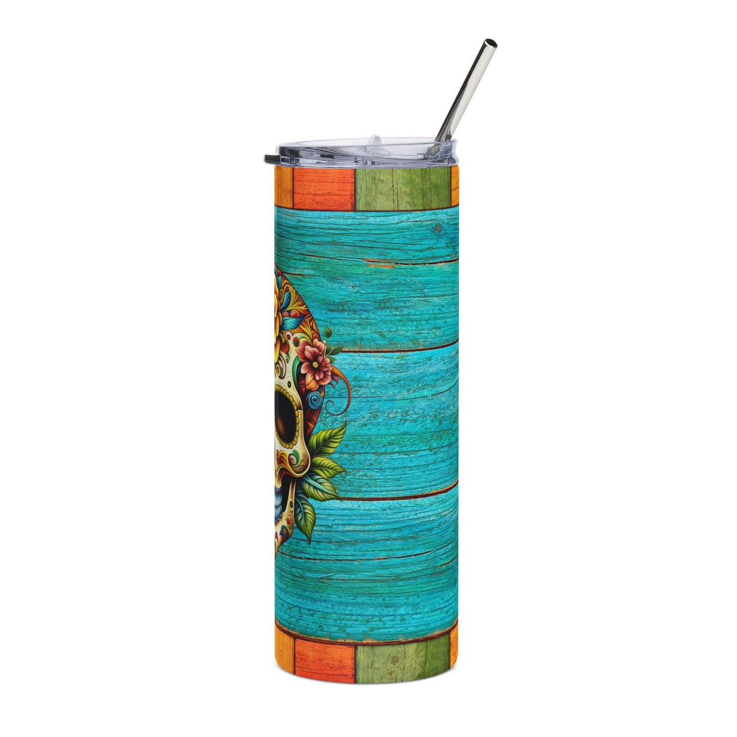 Vibrant Sugar Skull Stainless Steel Tumbler, 20oz - Fun for Parties, Gifts, Travel, Festivities, and Everyday Use