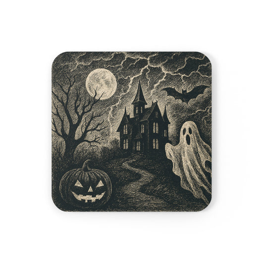 Halloween Themed Cork Back Coaster Set, Spooky Home Decor, Fall Celebration Accessory, Gift for Ghost Lovers, Festive Tableware