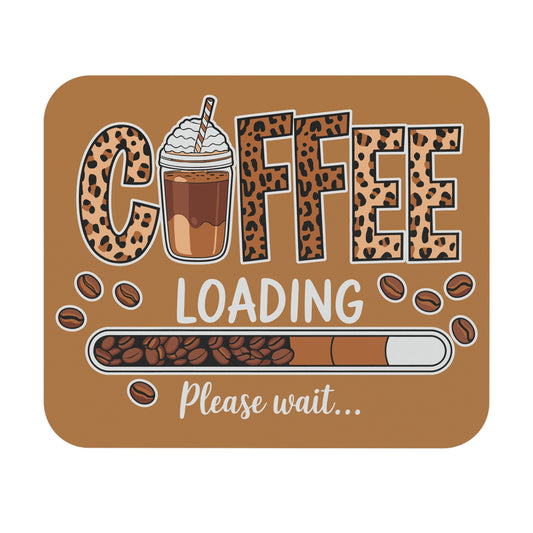 Coffee Loading Mouse Pad, Cute Office Gift, Animal Print Desk Accessory, Coffee Lover Decor, Workspace Essentials