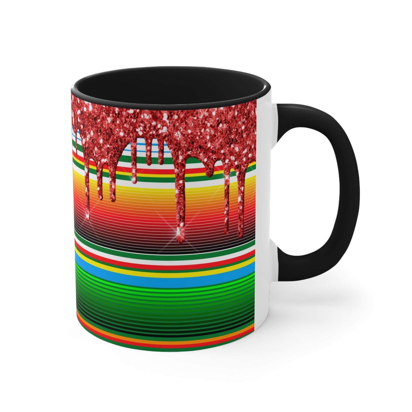 Serape Blanket with Red Glitter Dripping - Accent Coffee Mug, 11oz