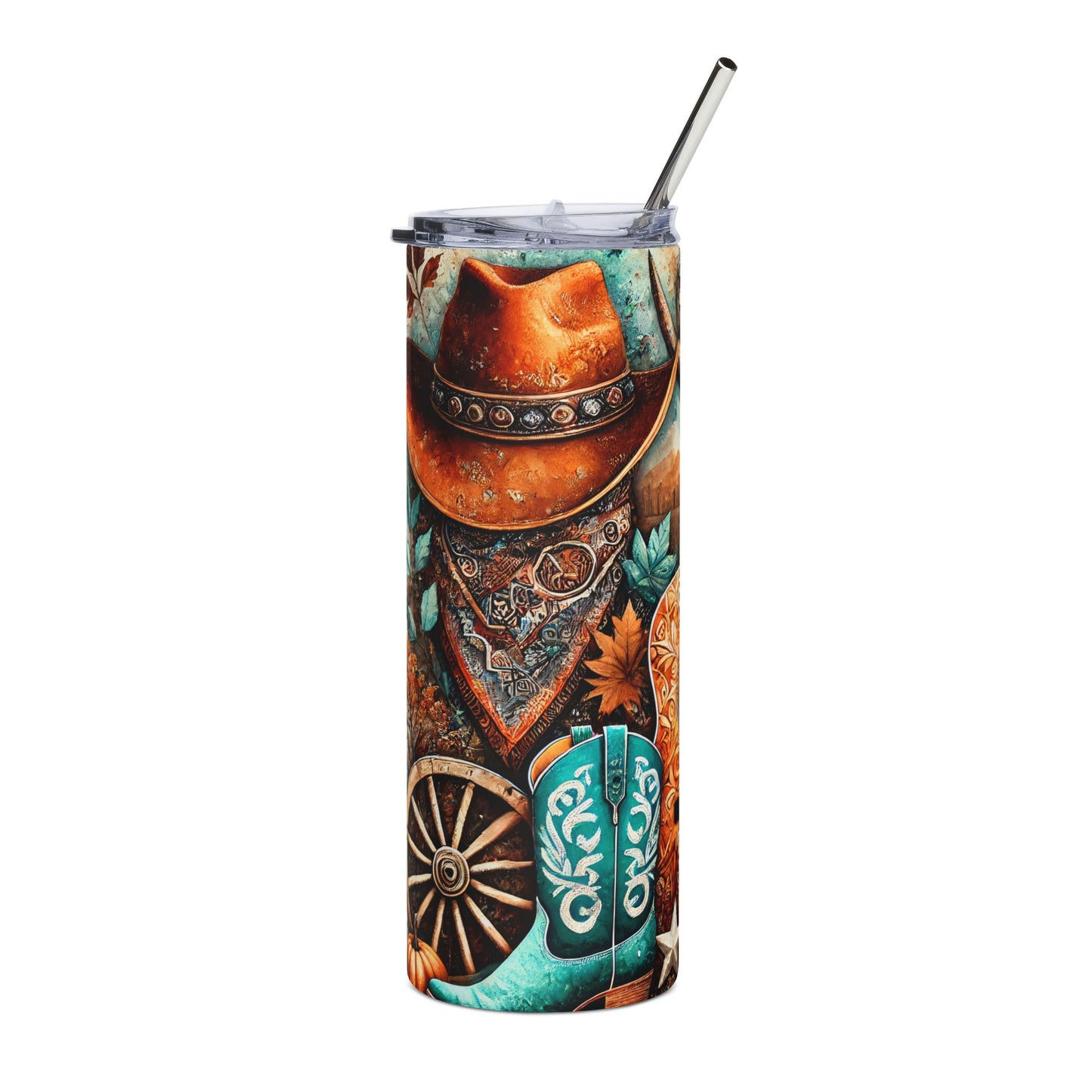 Rustic Western Stainless Steel Tumbler, 20oz - Boho Guitar & Cowboy Gear Designs, Perfect for Camping, Gifts, Road Trips, Summer BBQs, [...]