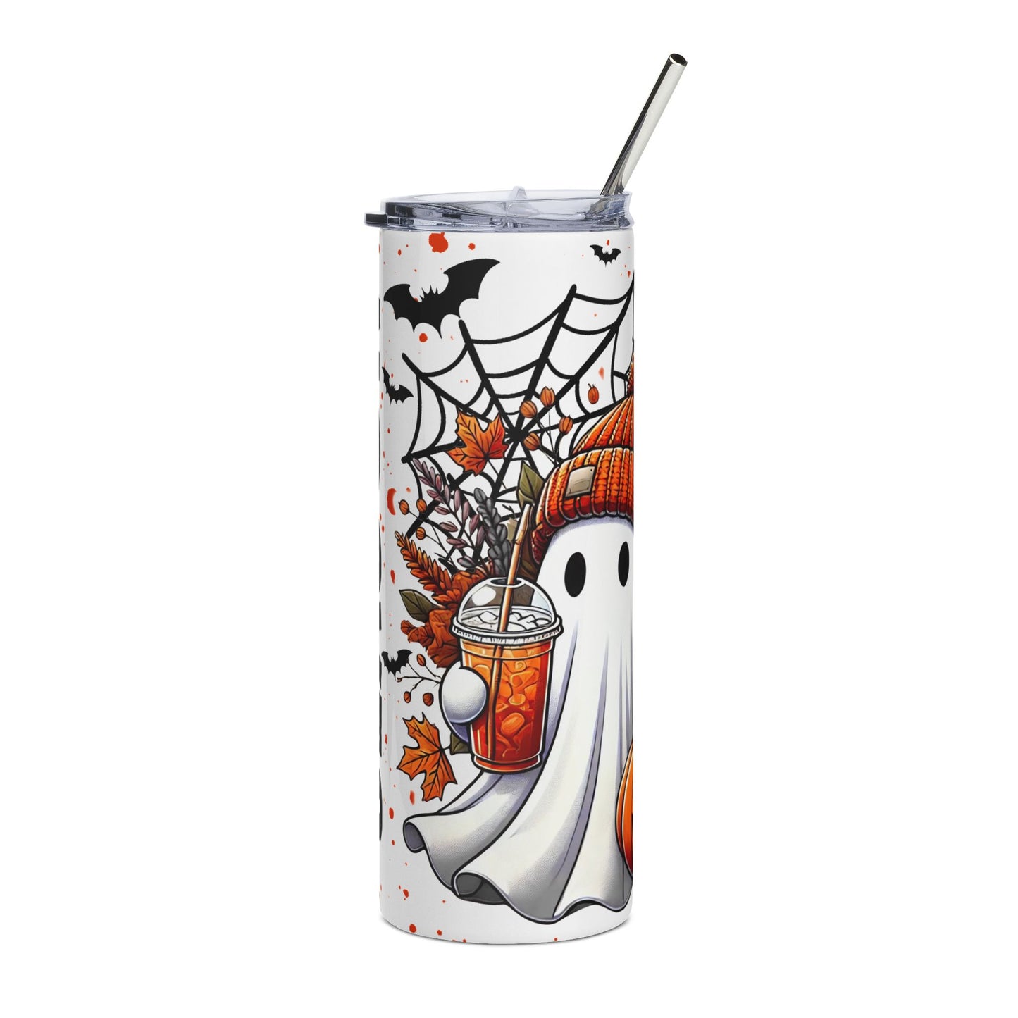 Halloween-themed Stainless Steel Tumbler, Spooky Season Drinkware, Ghost Design, Fall Coffee Cup, Trick or Treat Mug