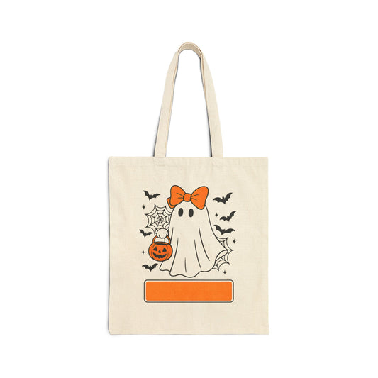 Halloween Ghost & Pumpkin Cotton Canvas Tote Bag, Eco-Friendly Shopping Bag, Fall Holiday Gift, Trick-or-Treat Tote, Cute Halloween Decor