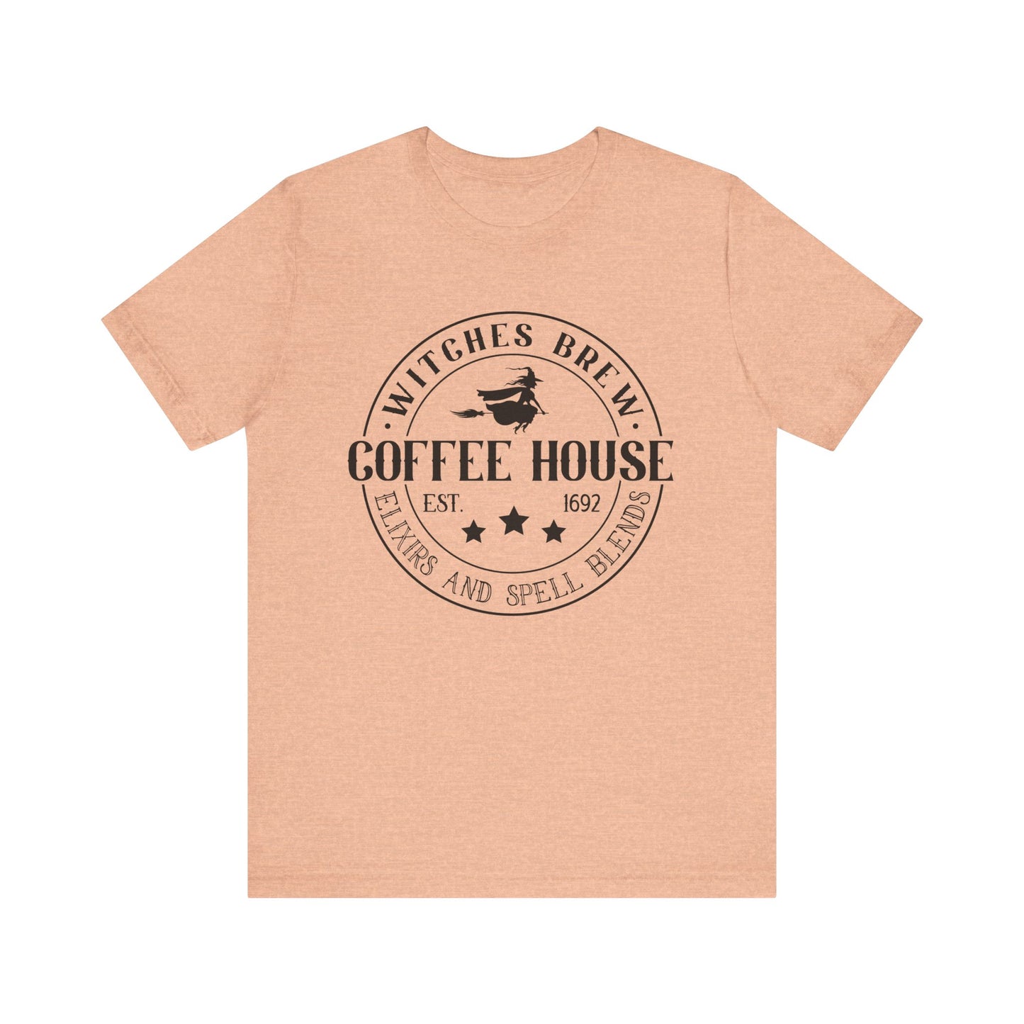 Witches Brew Coffee House Tee, Unisex Short Sleeve Shirt, Coffee Lover Gift, Halloween Apparel, Witchy T-Shirt, Casual Wear