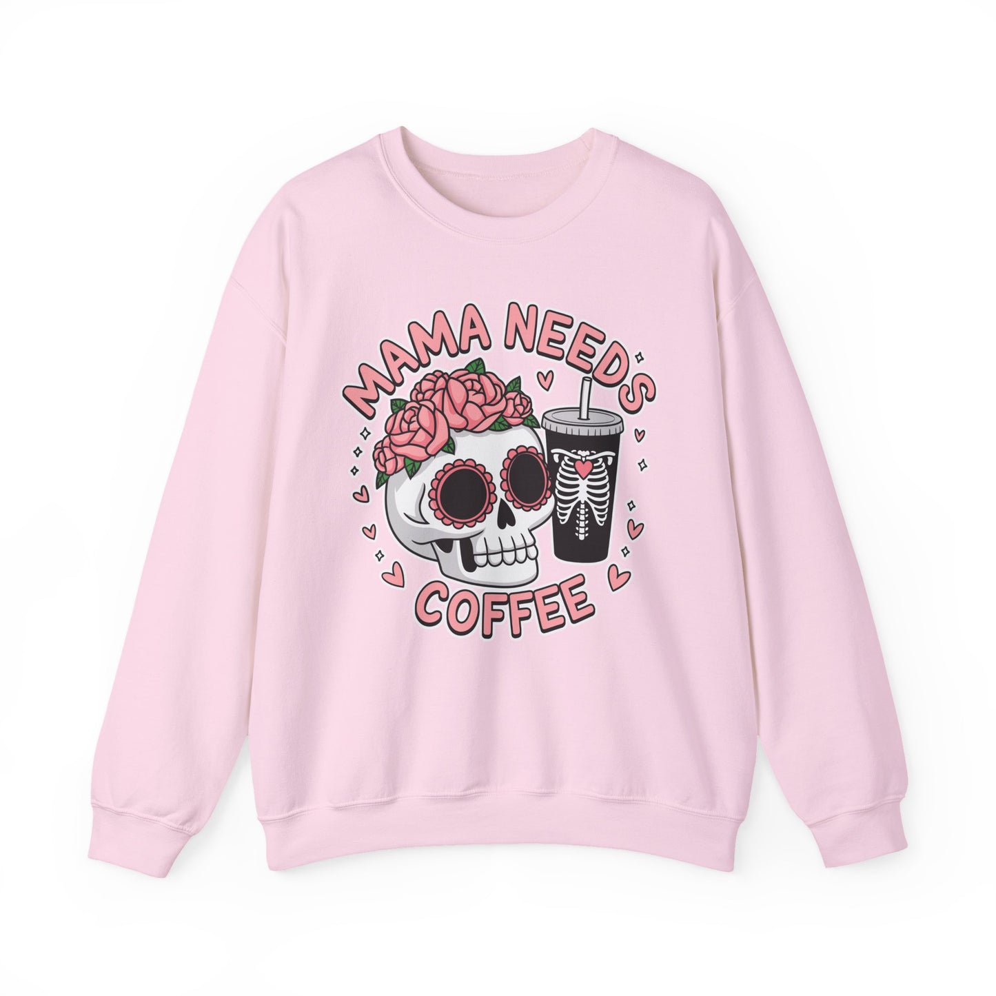 Mama Needs Coffee Skull Sweatshirt, Cozy Crewneck for Moms, Gift for Coffee Lovers, Everyday Comfort, Fun Casual Wear