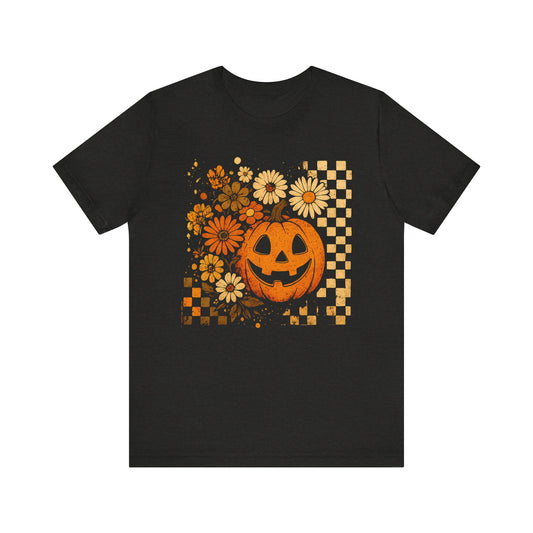 Halloween Floral Pumpkin Tee, Unisex T-shirt for Fall Celebrations, Spooky Season Shirt, Halloween Party Attire, Trick or Treat Apparel