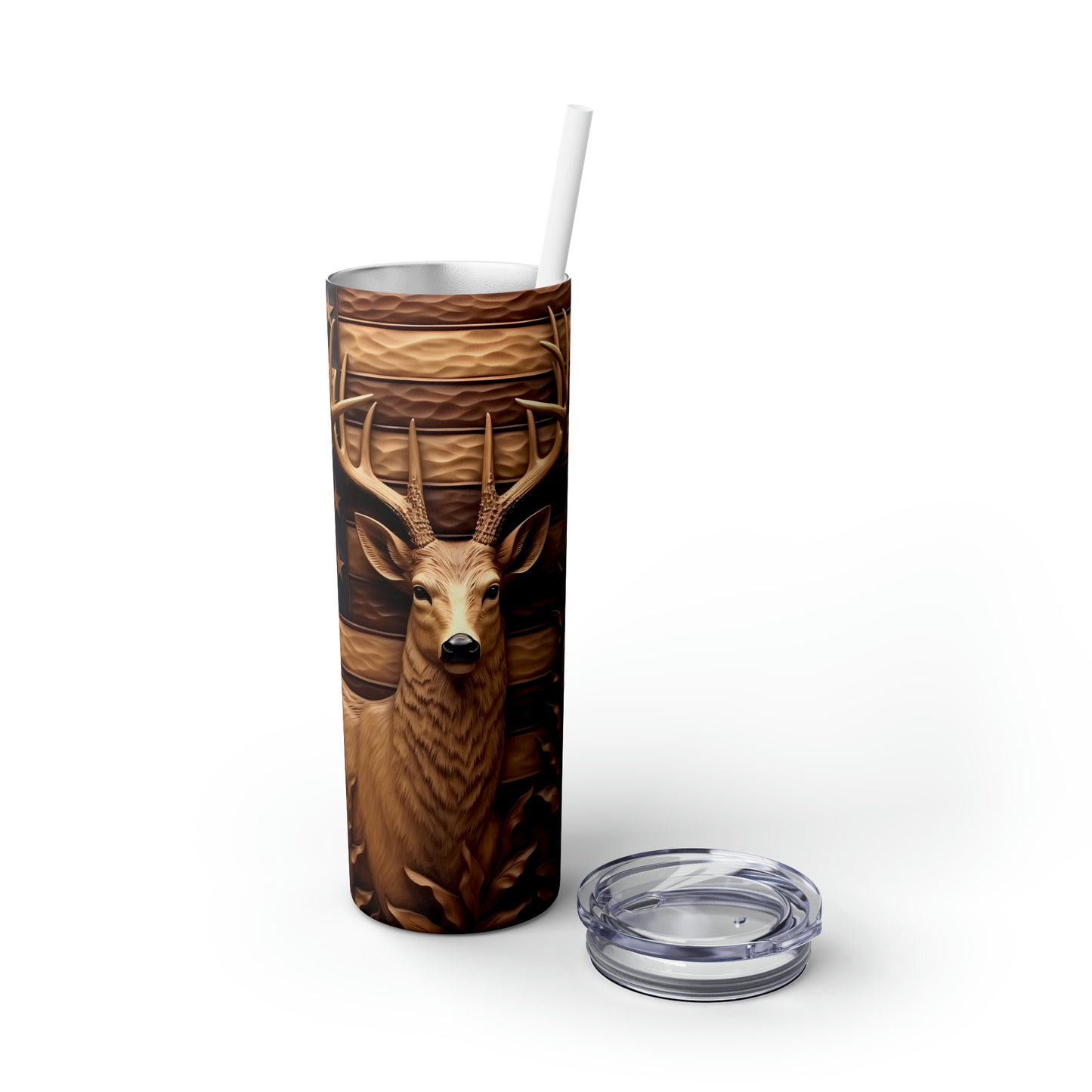 3D Deer - Skinny Tumbler with Straw, 20oz