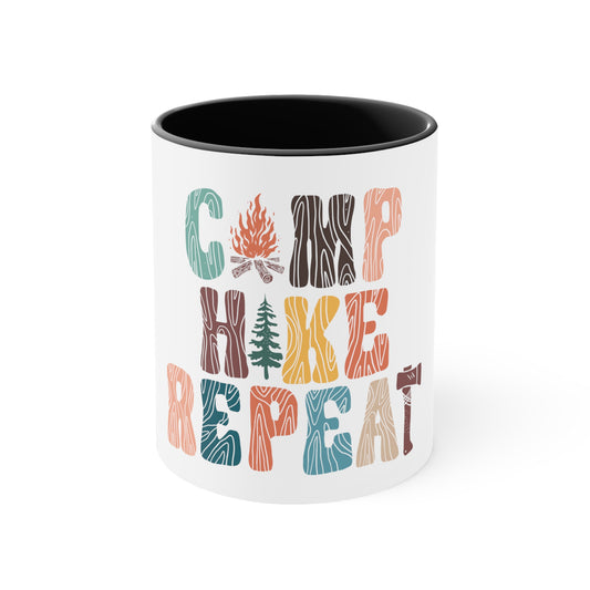 Camp Hike Repeat - Accent Coffee Mug, 11oz