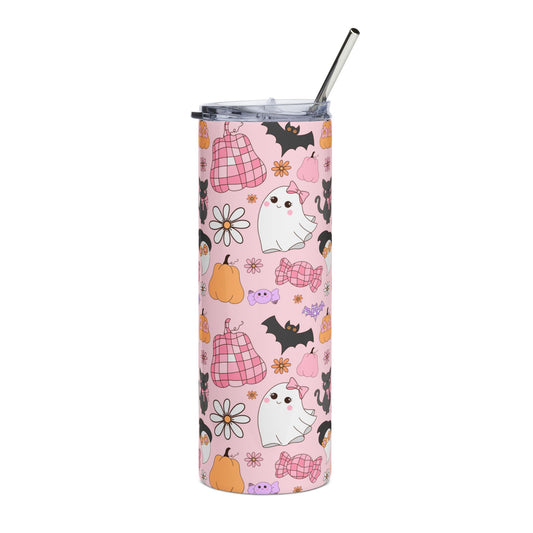 Cute Ghosts and Cats 20oz Stainless Steel Tumbler, Travel Mug, Halloween Drinkware, Gift for Cat Lovers, Colorful Insulated Cup