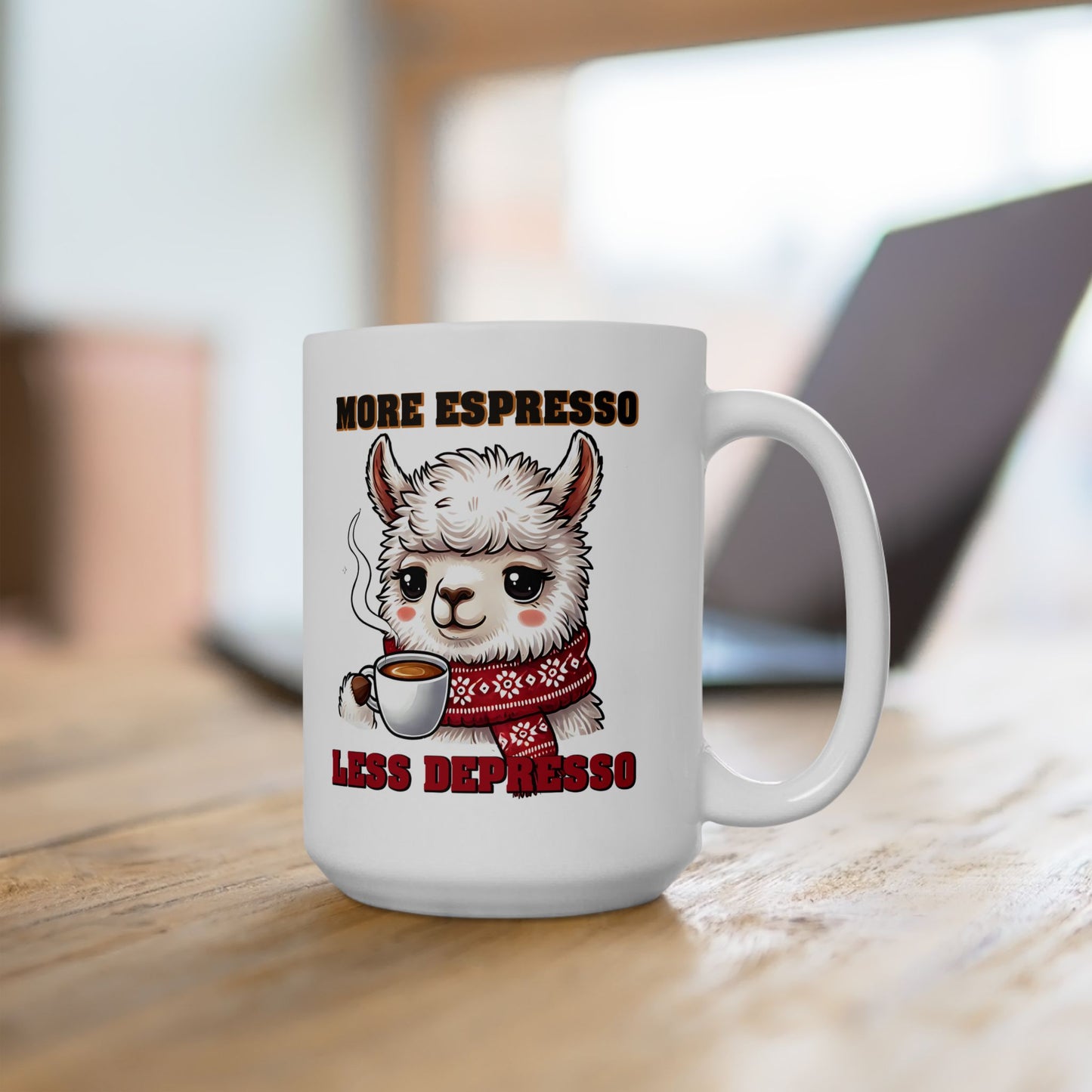 Funny Coffee Lover Ceramic Mug - 'More Espresso, Less Depresso'