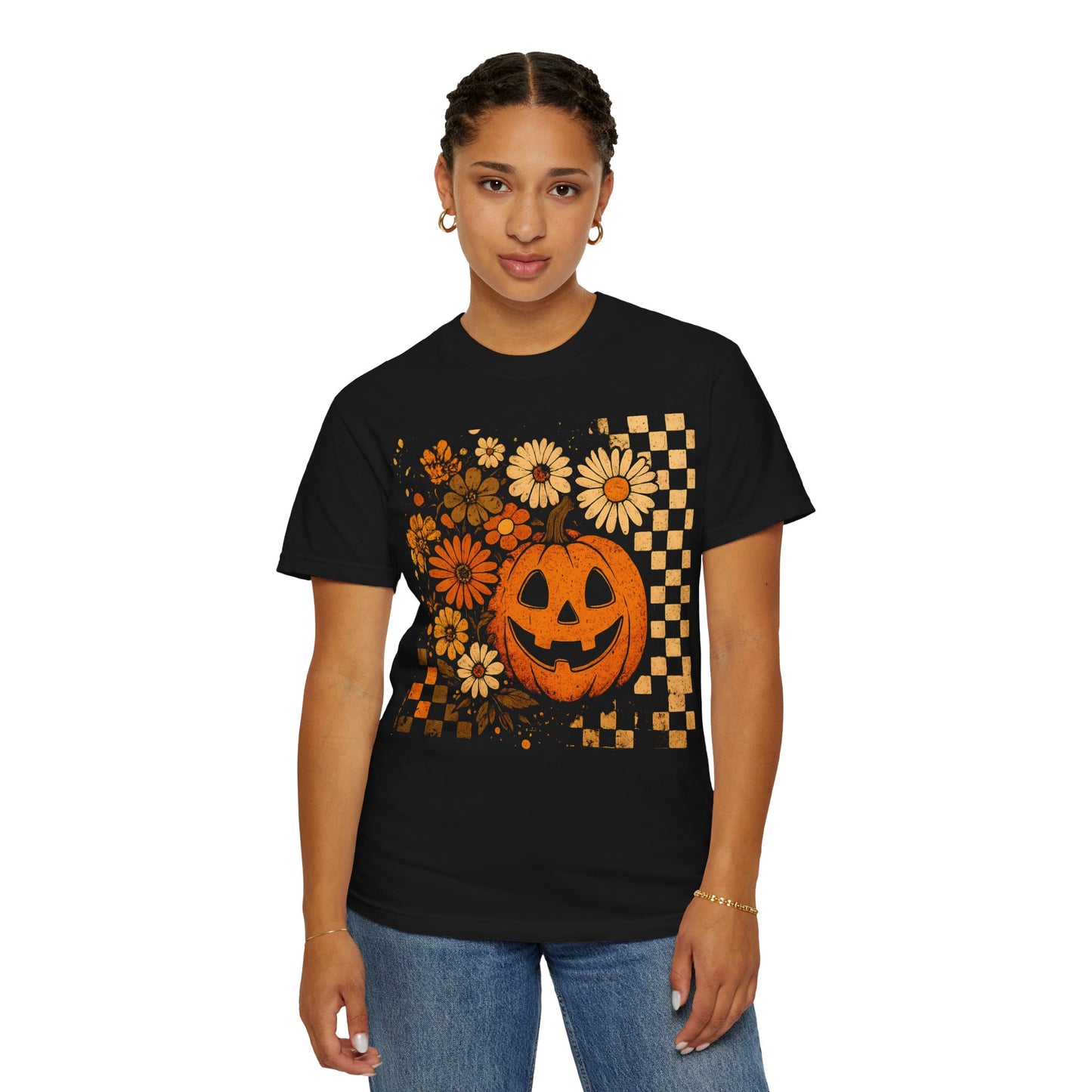 Halloween Floral Pumpkin Tee, Unisex T-shirt for Fall Celebrations, Spooky Season Shirt, Halloween Party Attire, Trick or Treat Apparel