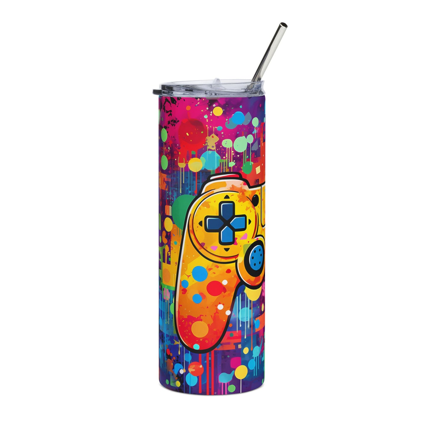 Colorful Gamer Stainless Steel Tumbler, 20oz – Perfect for Gaming Nights, Travel Mugs, Vibrant Drinkware, Gifts for Gamers, Fun Party [...]