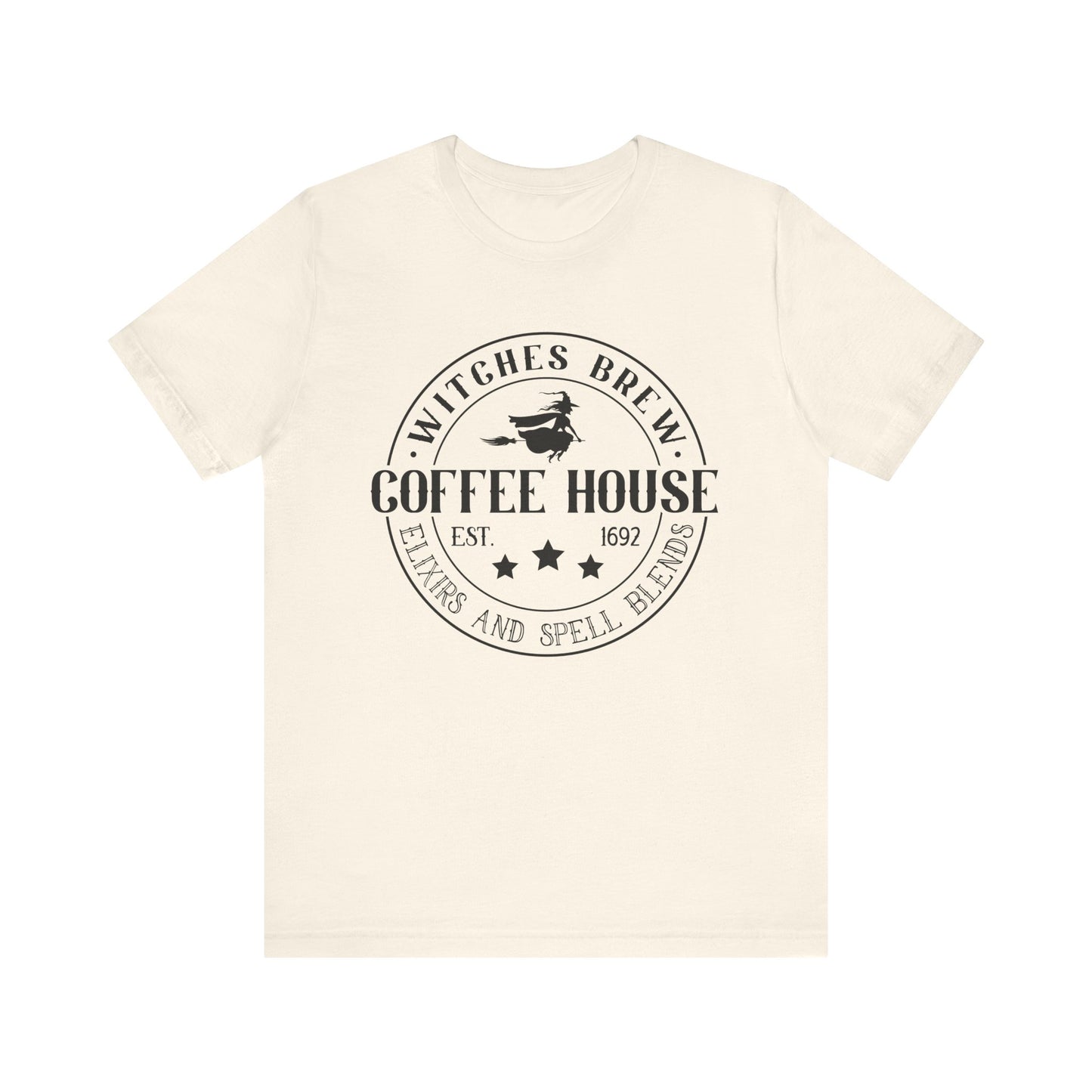 Witches Brew Coffee House Tee, Unisex Short Sleeve Shirt, Coffee Lover Gift, Halloween Apparel, Witchy T-Shirt, Casual Wear