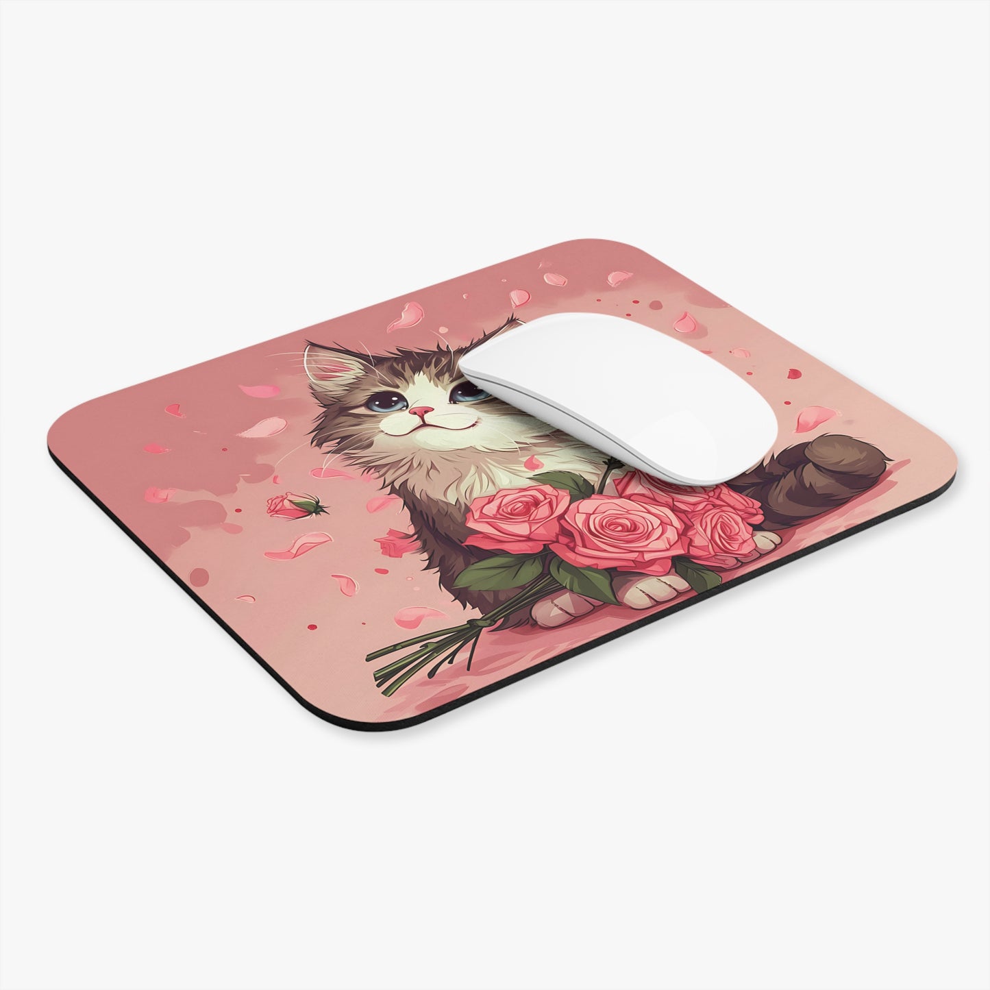 Cat with Roses - Mouse Pad