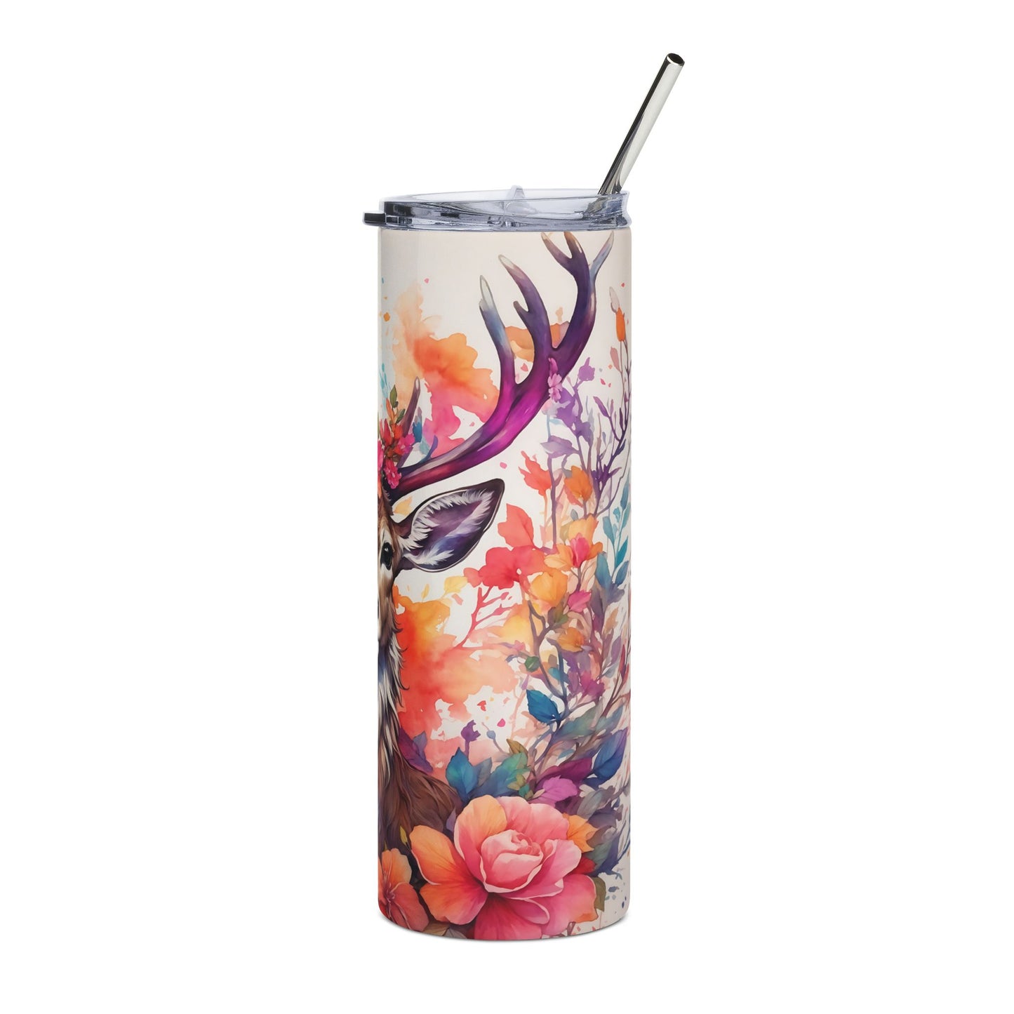 Floral Deer Travel Tumbler | 20oz Insulated Drinkware | Nature Lover Gift | Eco-Friendly Cup | Outdoor Adventure Mug | Unique Home Decor