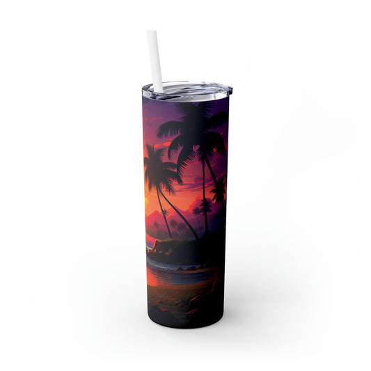 Tropical Beach - Skinny Tumbler with Straw, 20oz