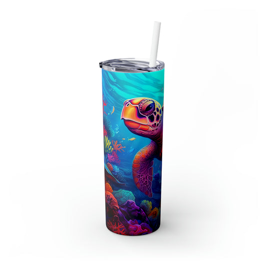 Colorful Sea Turtle - Skinny Tumbler with Straw, 20oz