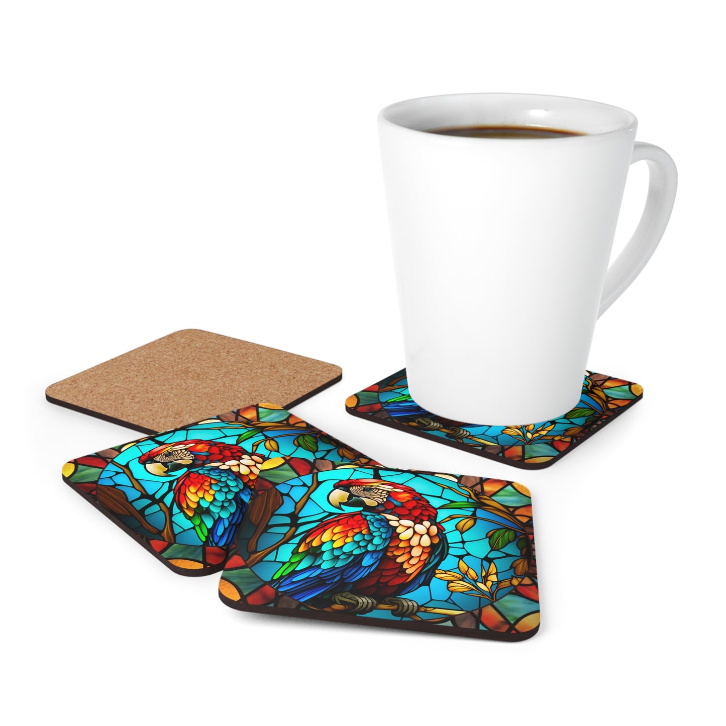 Stained Glass Macaw - Corkwood Coaster Set