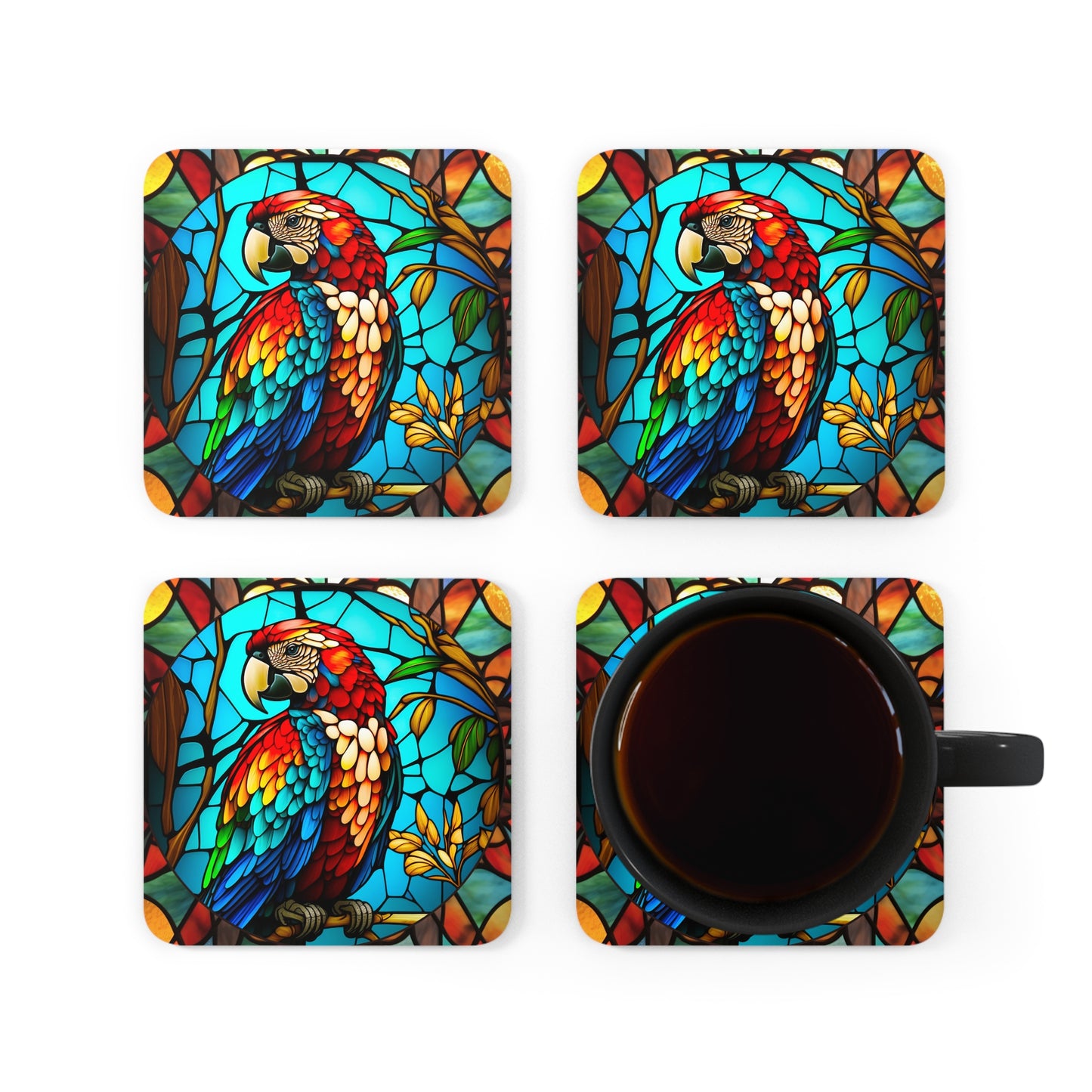 Stained Glass Macaw - Corkwood Coaster Set