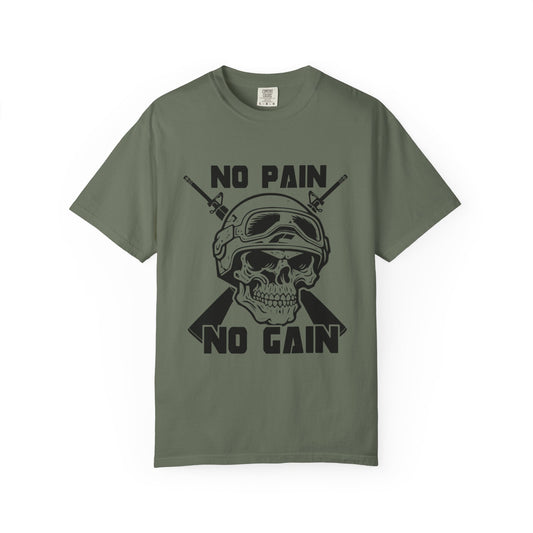 Military Skull Unisex T-shirt - No Pain No Gain Design