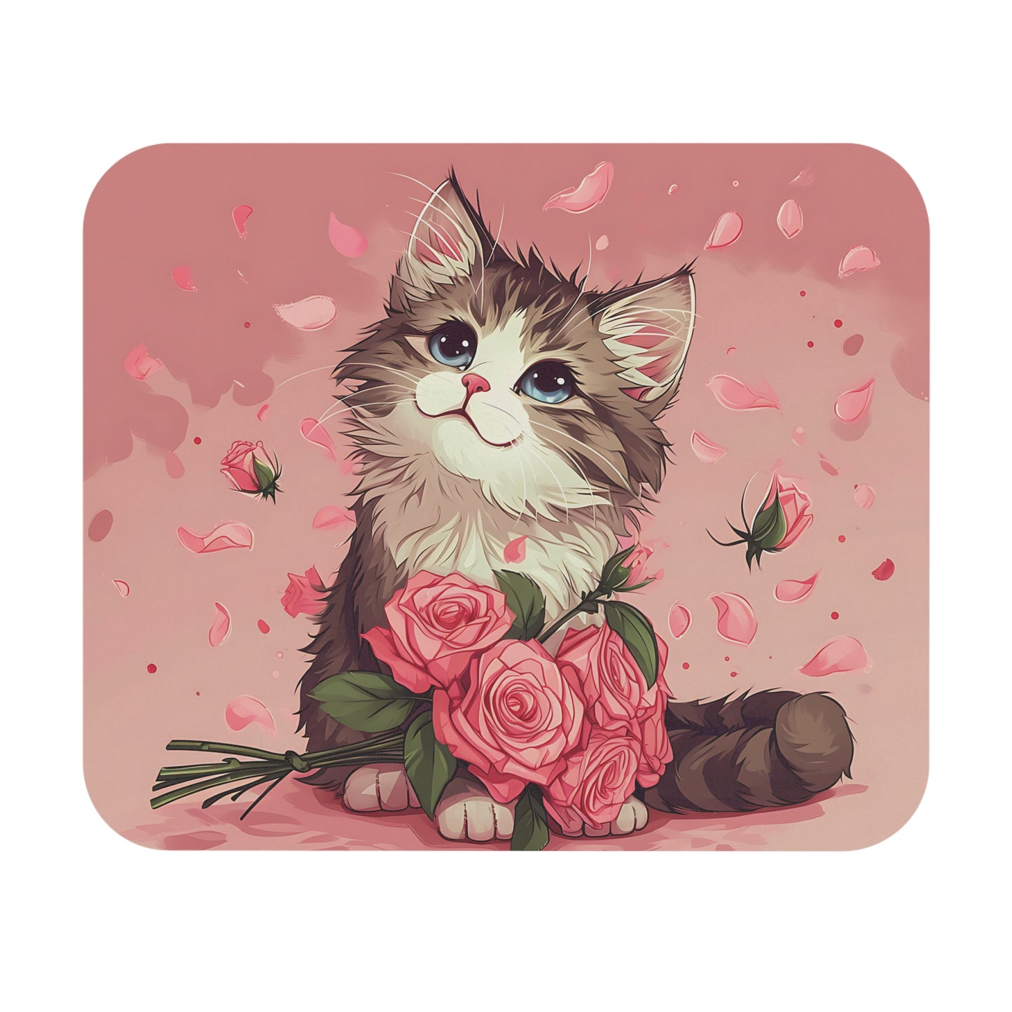 Cat with Roses - Mouse Pad