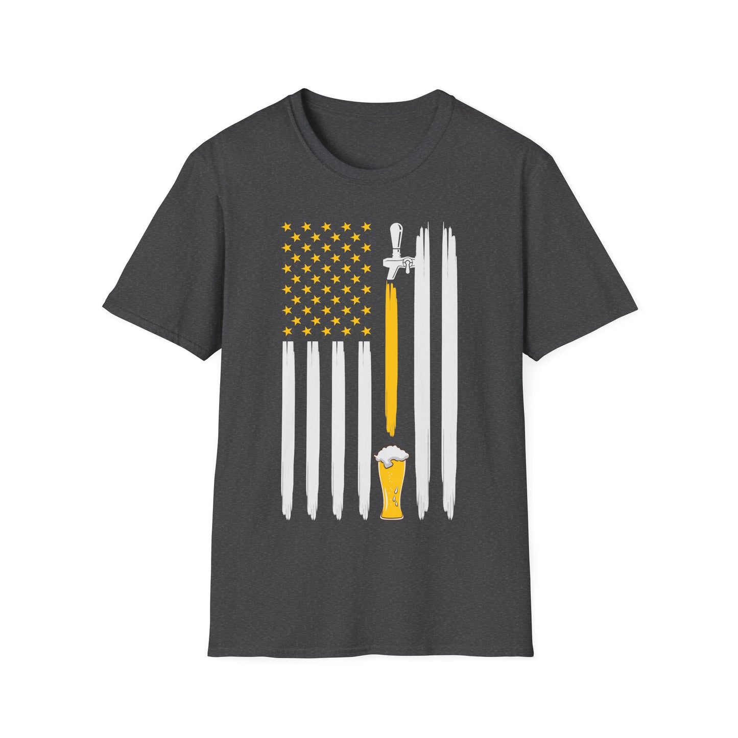 Beer American Flag - Softstyle T-Shirt