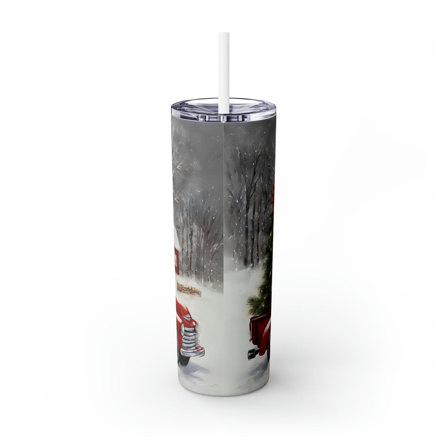 Country Christmas Truck - Skinny Tumbler with Straw, 20oz