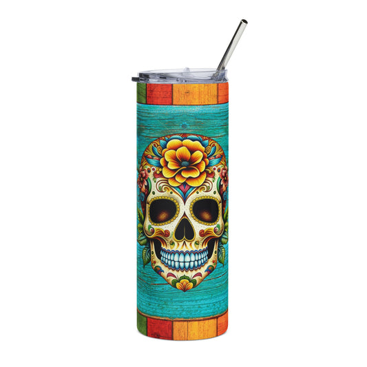 Vibrant Sugar Skull Stainless Steel Tumbler, 20oz - Fun for Parties, Gifts, Travel, Festivities, and Everyday Use