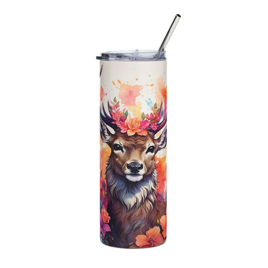 Floral Deer Travel Tumbler | 20oz Insulated Drinkware | Nature Lover Gift | Eco-Friendly Cup | Outdoor Adventure Mug | Unique Home Decor