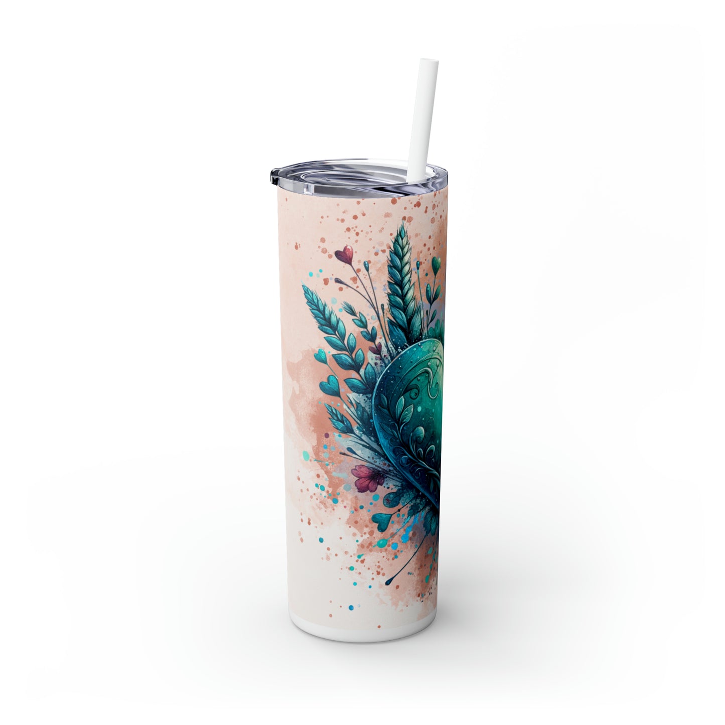 Heart Skinny Tumbler with Straw, 20oz