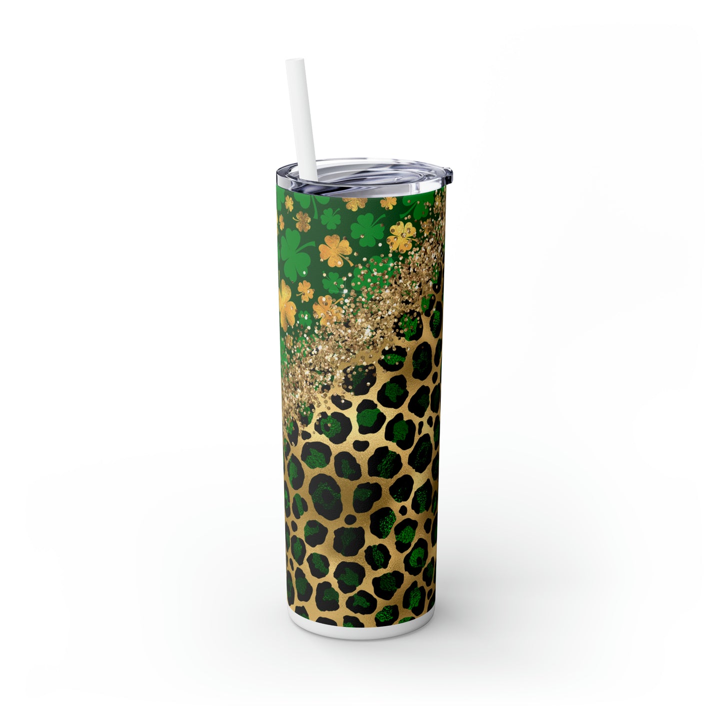 Green Glitter Leopard - Skinny Tumbler with Straw, 20oz