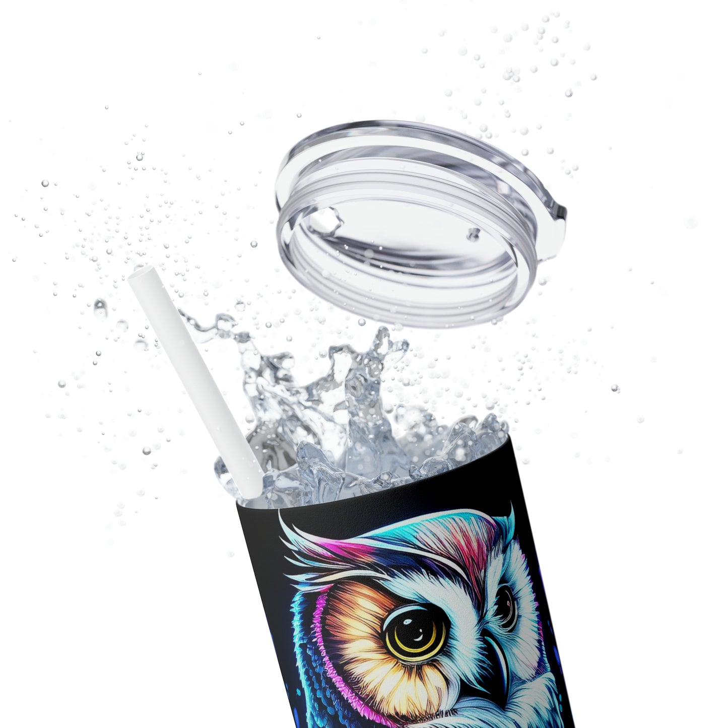 Colorful Owl - Skinny Tumbler with Straw, 20oz