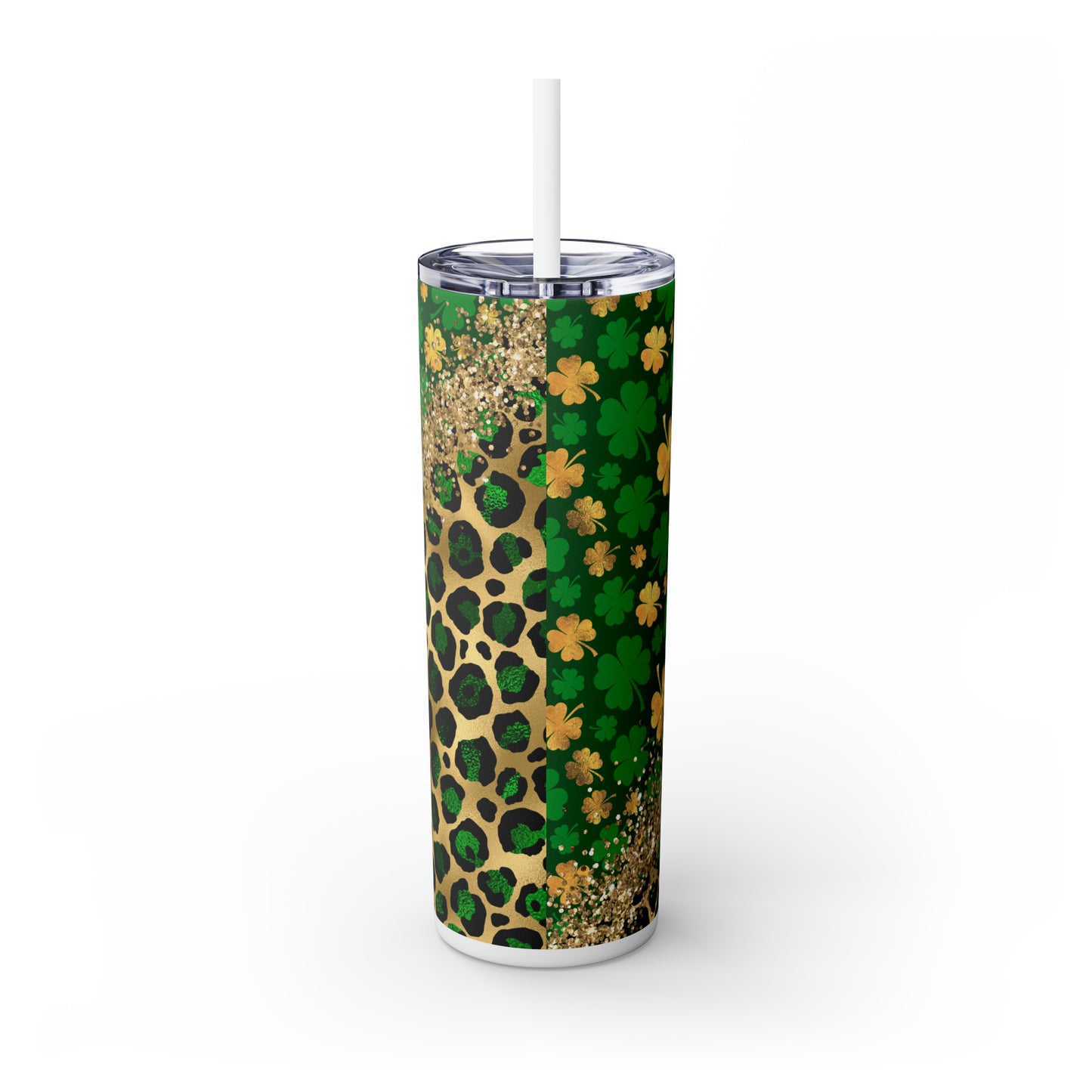 Green Glitter Leopard - Skinny Tumbler with Straw, 20oz