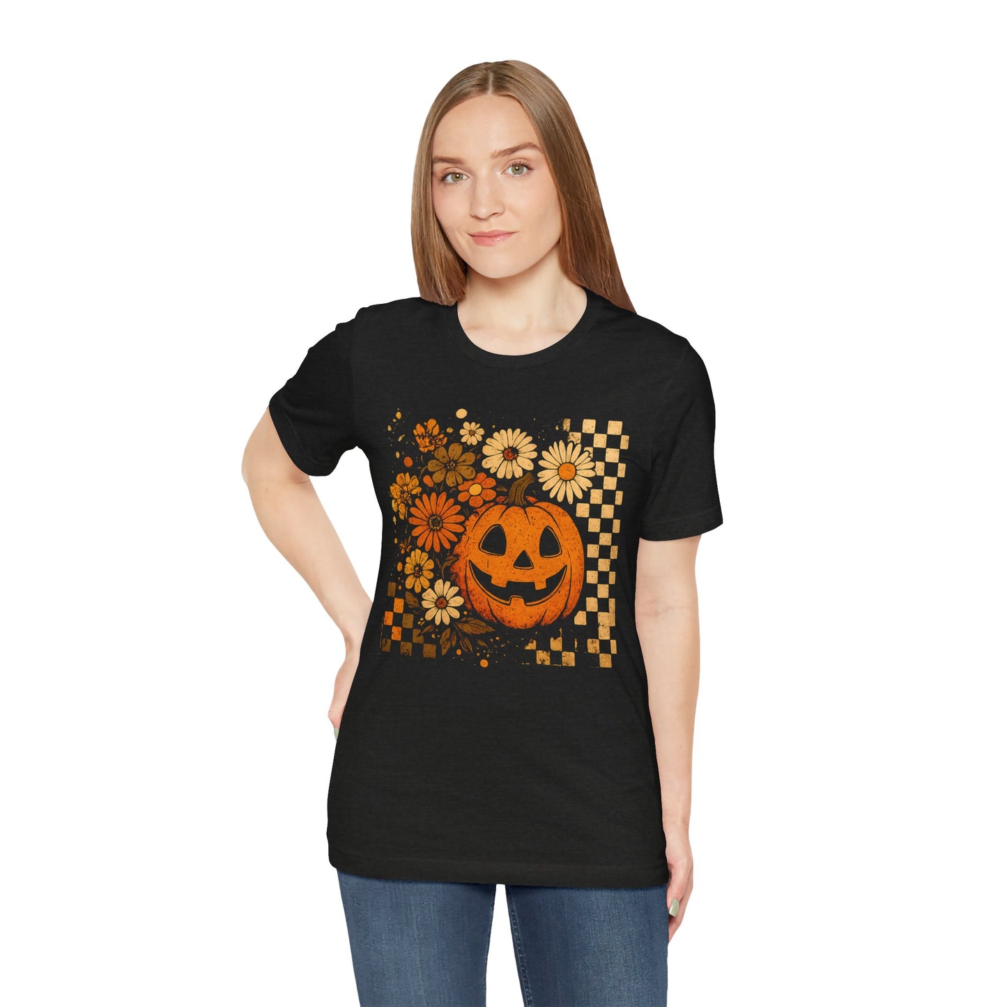 Halloween Floral Pumpkin Tee, Unisex T-shirt for Fall Celebrations, Spooky Season Shirt, Halloween Party Attire, Trick or Treat Apparel