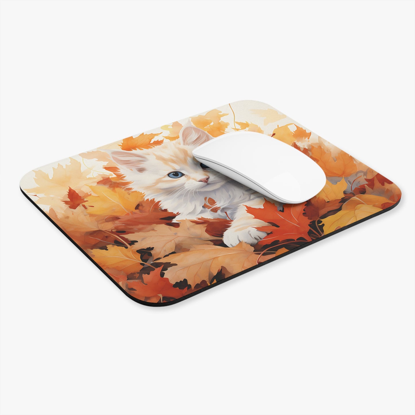 Cat in Fall Leaves - Mouse Pad