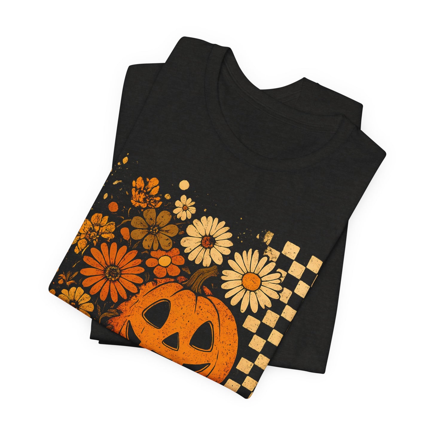 Halloween Floral Pumpkin Tee, Unisex T-shirt for Fall Celebrations, Spooky Season Shirt, Halloween Party Attire, Trick or Treat Apparel