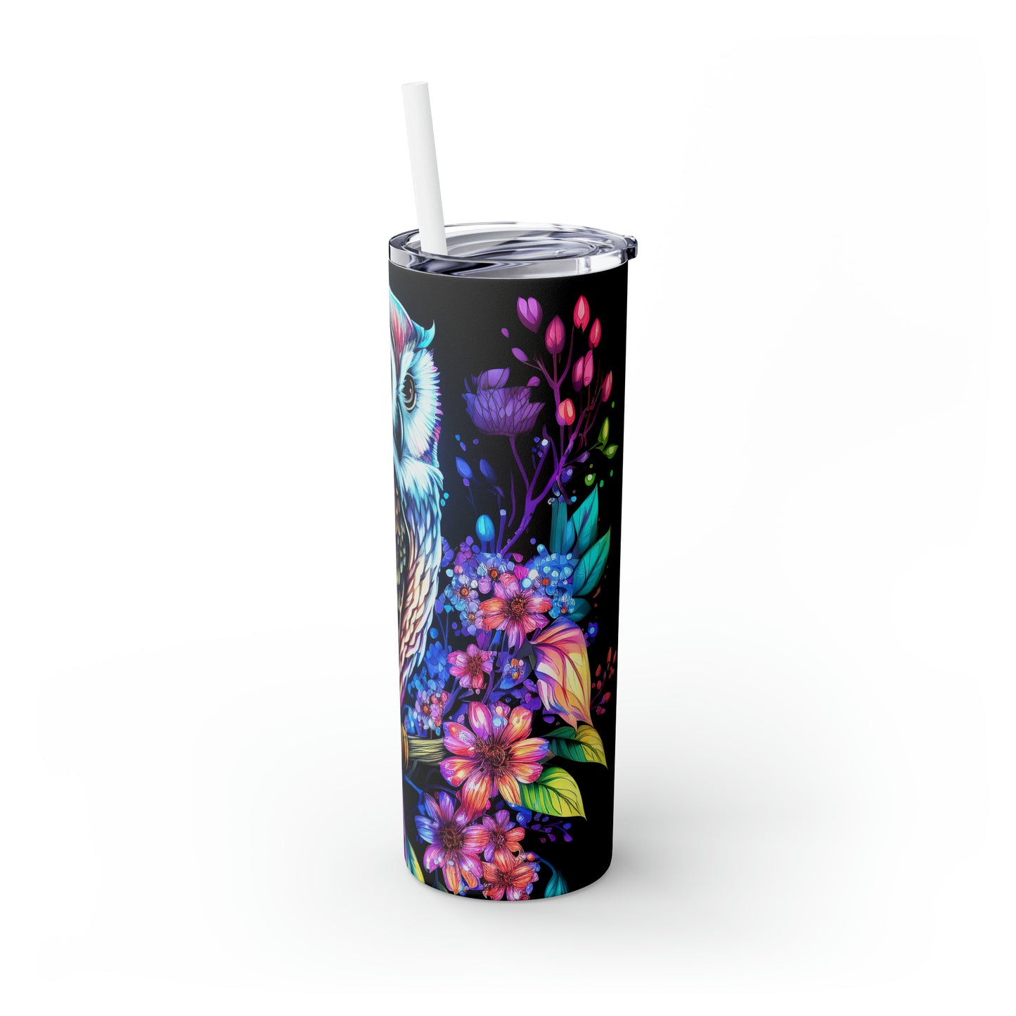 Colorful Owl - Skinny Tumbler with Straw, 20oz