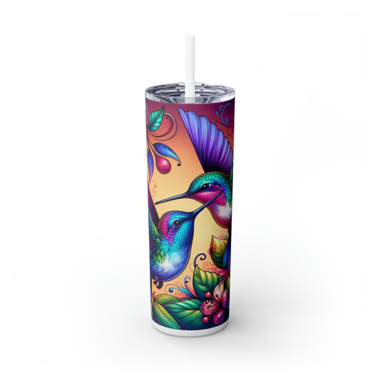 Colorful Hummingbirds - Skinny Tumbler with Straw, 20oz
