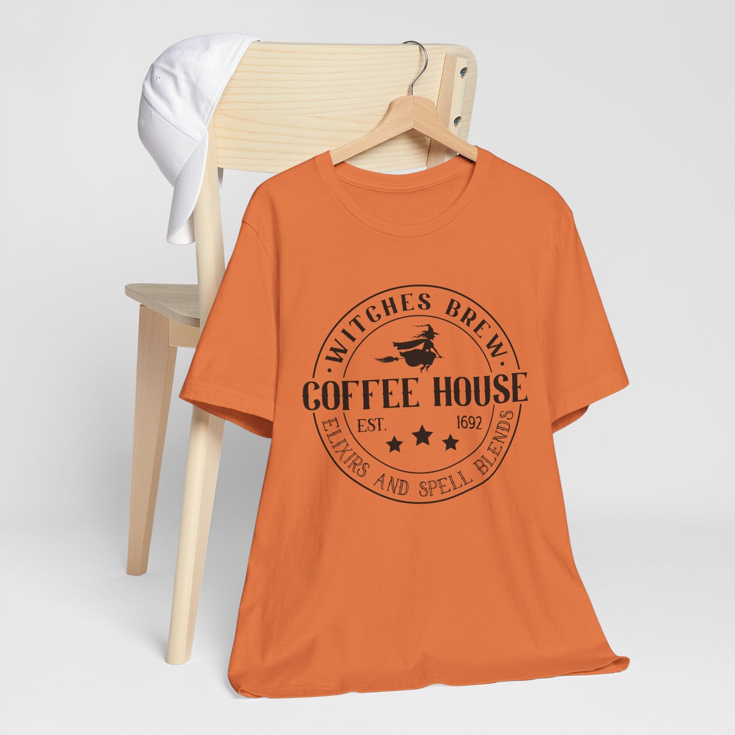 Witches Brew Coffee House Tee, Unisex Short Sleeve Shirt, Coffee Lover Gift, Halloween Apparel, Witchy T-Shirt, Casual Wear