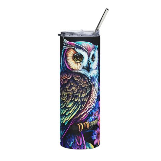 Colorful Owl Stainless Steel Tumbler, 20oz, Insulated Travel Mug, Vibrant Drinkware, Eco-Friendly Coffee Cup, Gift for Nature Lovers