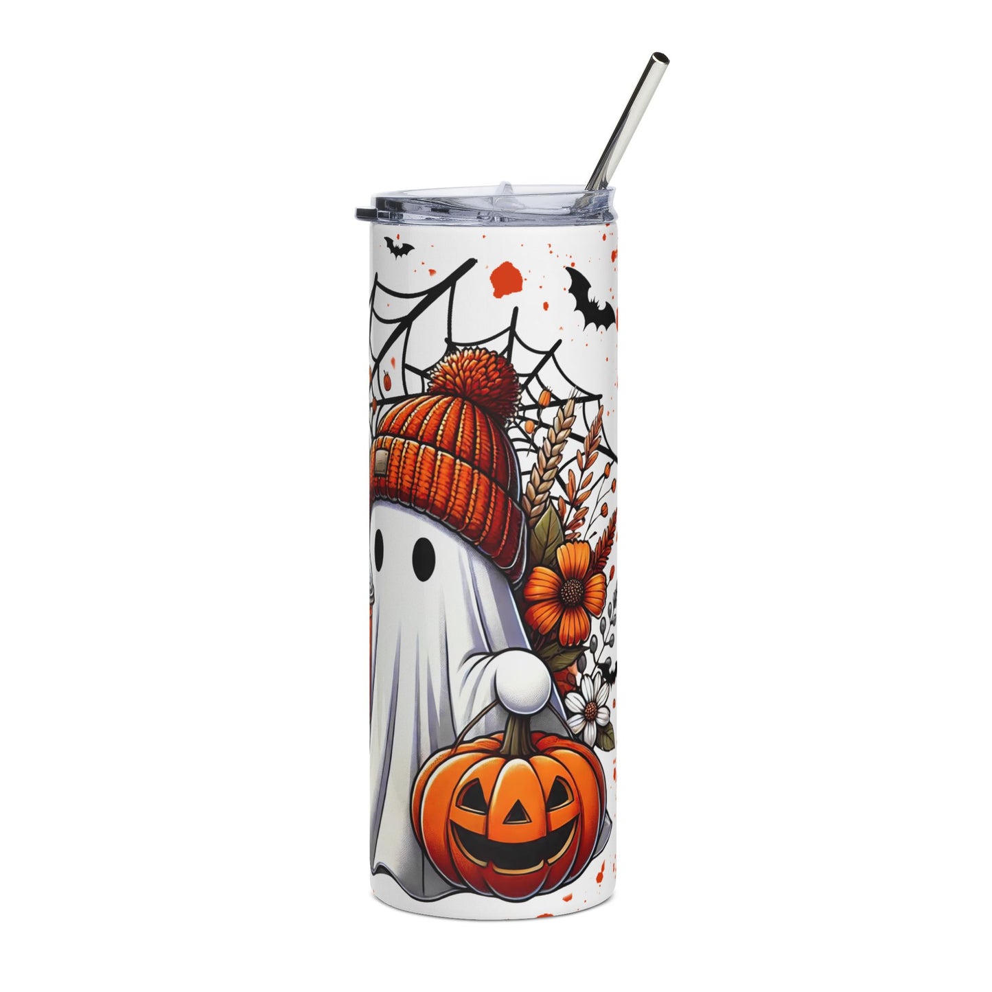 Halloween-themed Stainless Steel Tumbler, Spooky Season Drinkware, Ghost Design, Fall Coffee Cup, Trick or Treat Mug