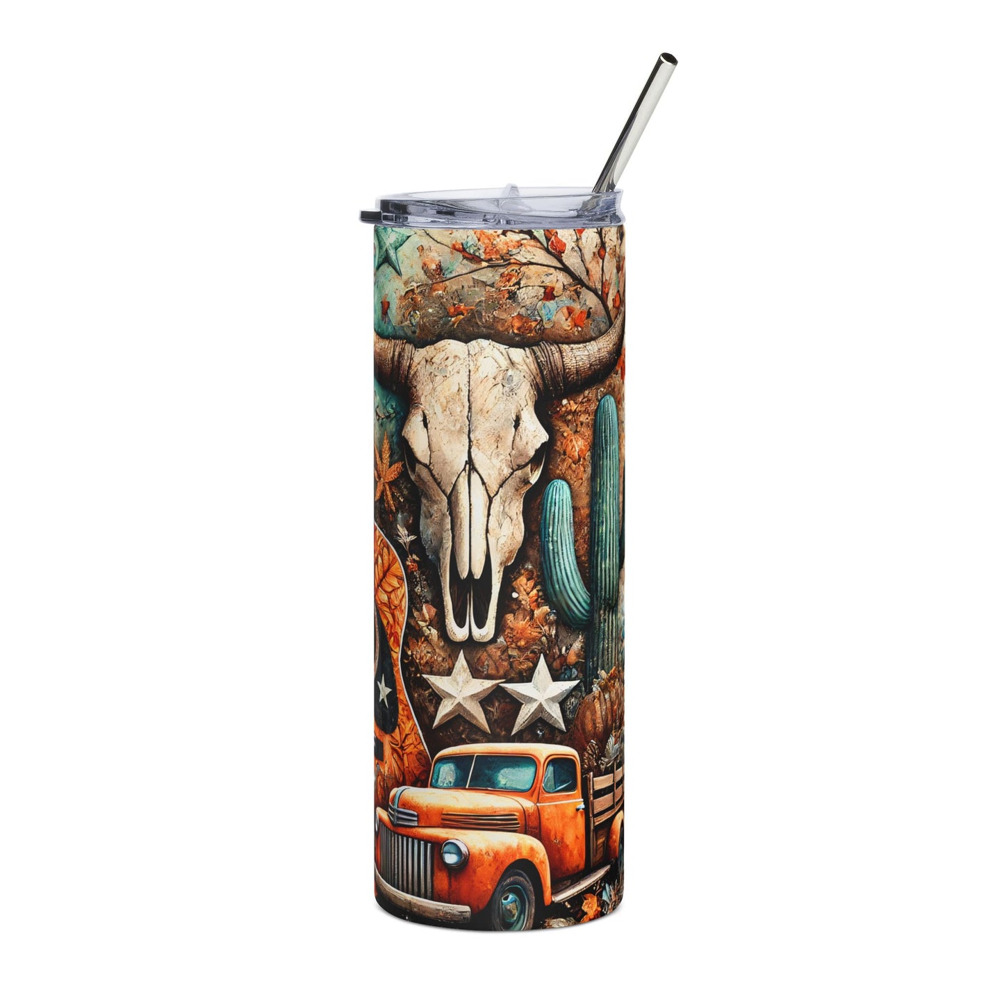 Rustic Western Stainless Steel Tumbler, 20oz - Boho Guitar & Cowboy Gear Designs, Perfect for Camping, Gifts, Road Trips, Summer BBQs, [...]