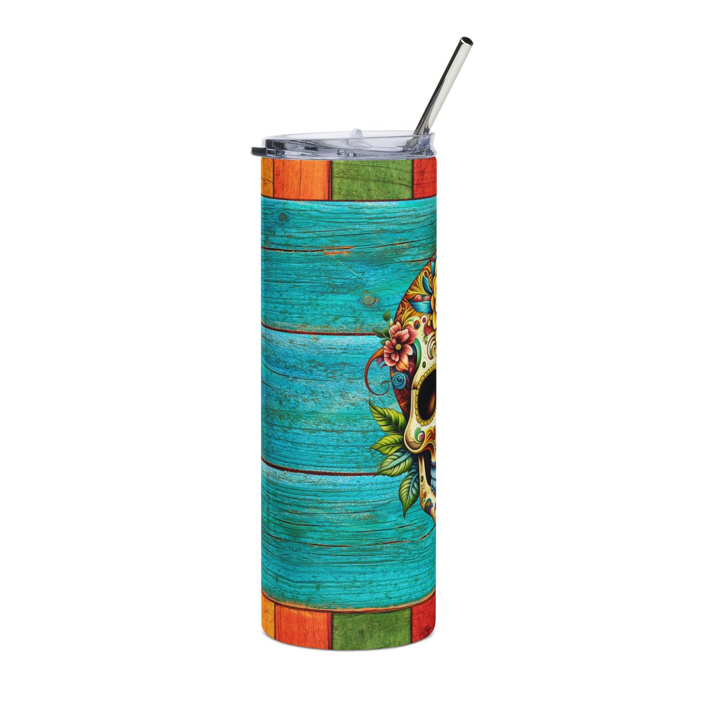 Vibrant Sugar Skull Stainless Steel Tumbler, 20oz - Fun for Parties, Gifts, Travel, Festivities, and Everyday Use