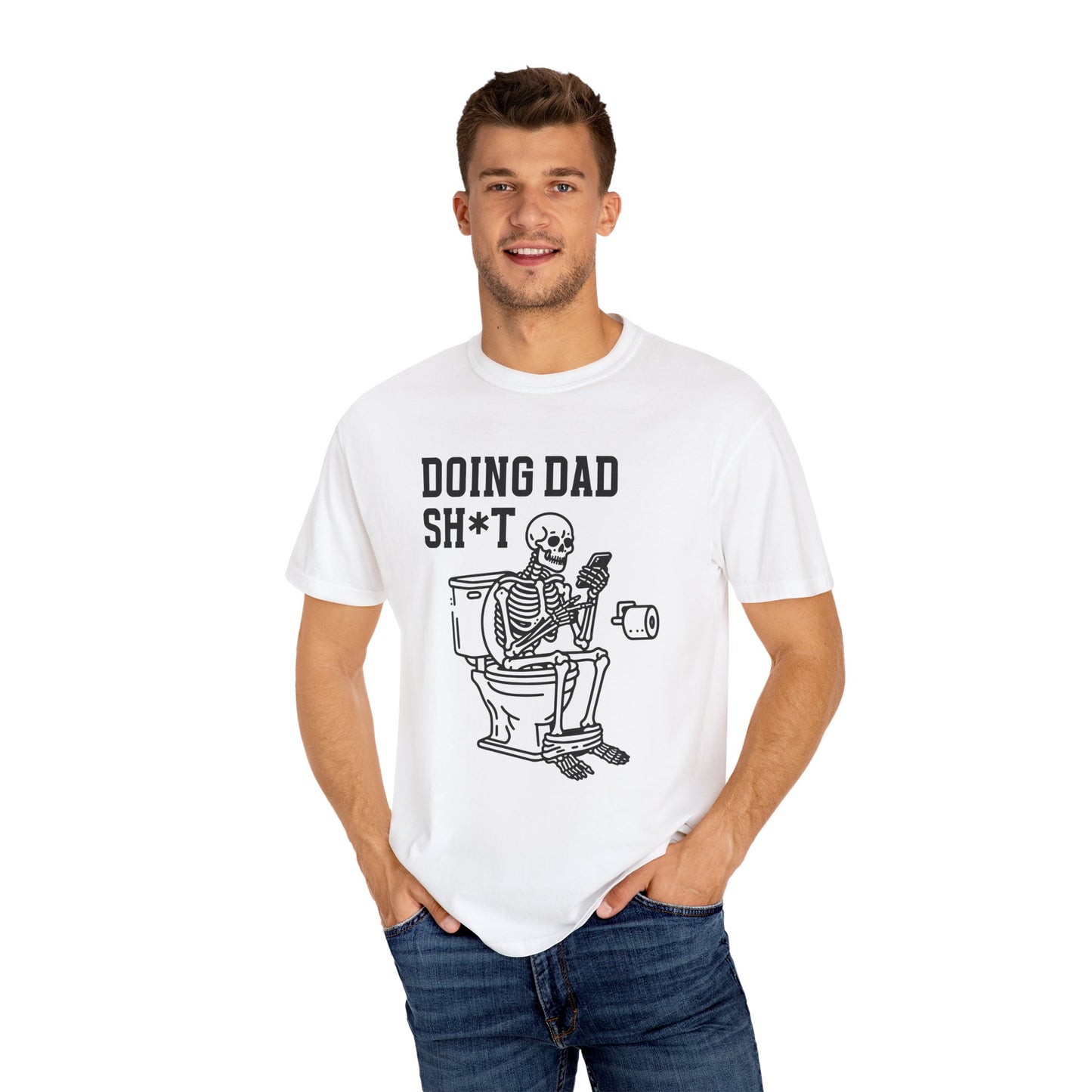 Humorous Dad T-Shirt, Skeleton Fun Tee, Laugh Gifts for Father’s Day, Men’s Casual Shirt, Parenting Humor Apparel