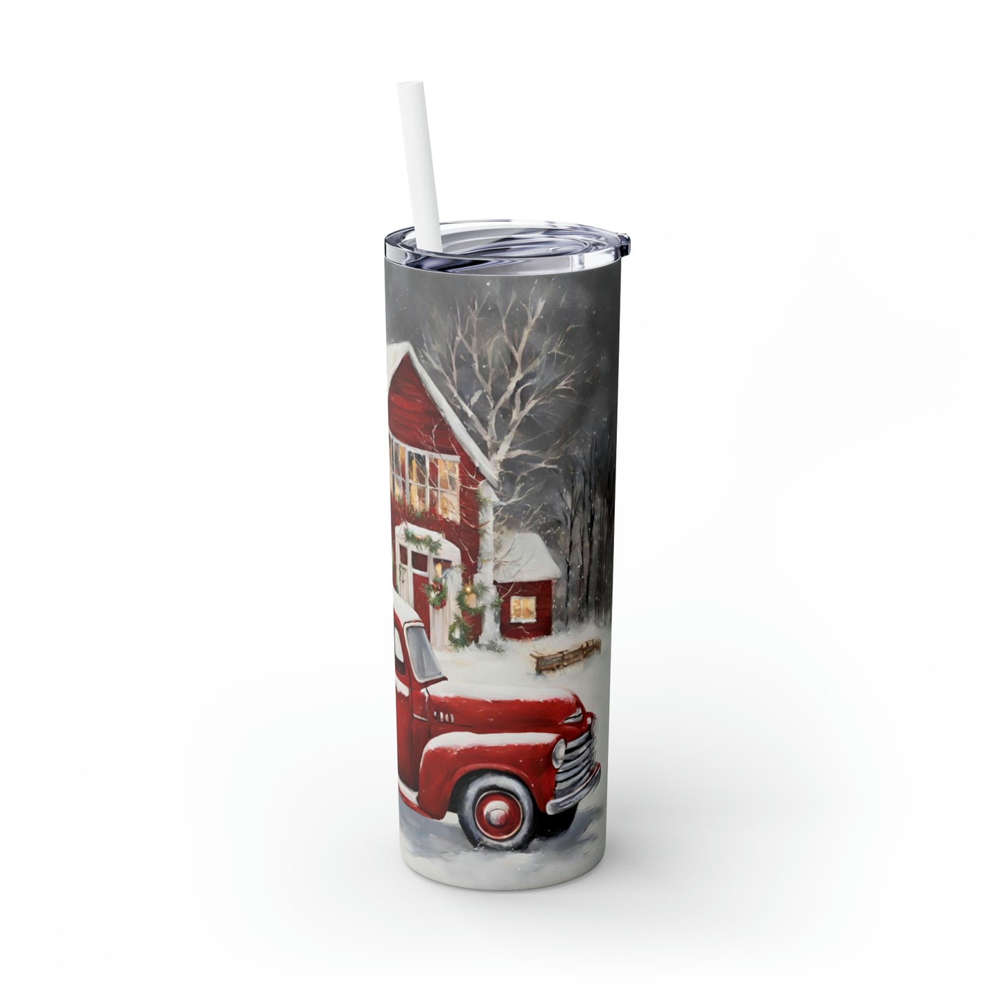 Country Christmas Truck - Skinny Tumbler with Straw, 20oz